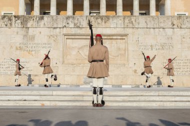 Greece, Athens - July 27, 2019: Changing the Guard ceremony at Syntagma Square Greece. One of the military tradition and tourism attraction in the city