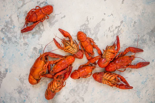 Red Boiled Crawfishes Table Rustic Style Closeup Lobster Closeup — Stock Photo, Image