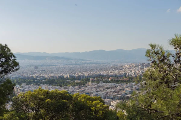 Akropol Aten Widziany Philopappos Hill Widokiem Miasto Góry Grecja — Zdjęcie stockowe