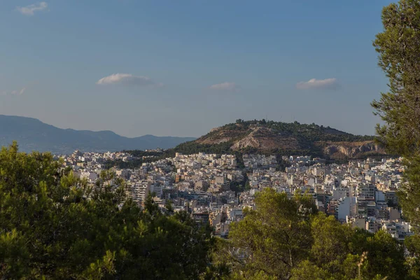 Akropol Aten Widziany Philopappos Hill Widokiem Miasto Góry Grecja — Zdjęcie stockowe