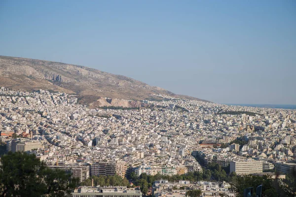 Akropol Aten Widziany Philopappos Hill Widokiem Miasto Góry Grecja — Zdjęcie stockowe