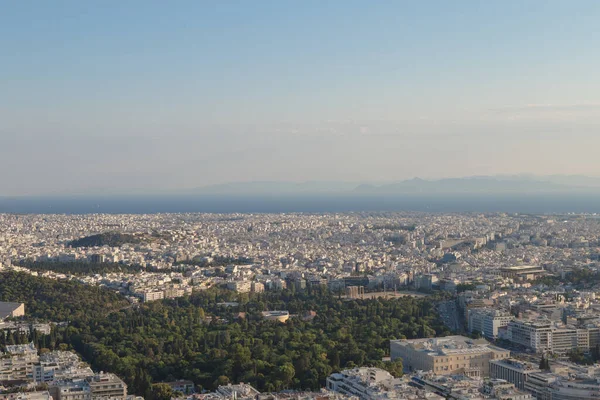 Akropol Aten Widziany Philopappos Hill Widokiem Miasto Góry Grecja — Zdjęcie stockowe