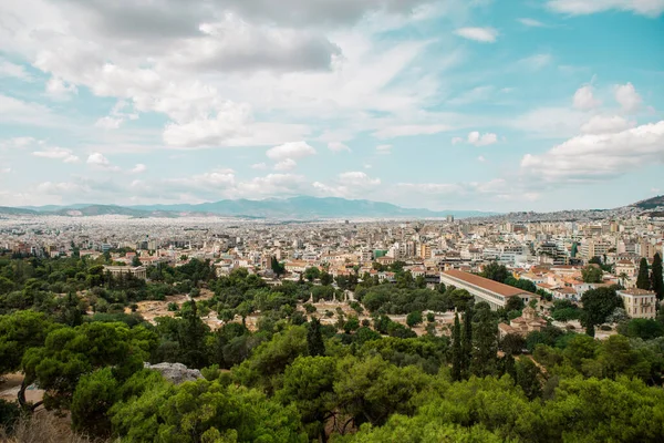 Akropol Aten Widziany Philopappos Hill Widokiem Miasto Góry Grecja — Zdjęcie stockowe