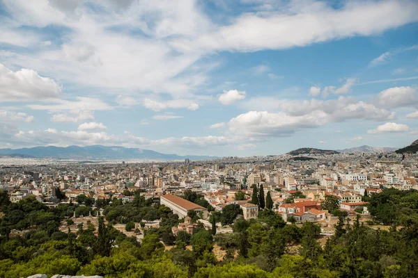 Akropol Aten Widziany Philopappos Hill Widokiem Miasto Góry Grecja — Zdjęcie stockowe