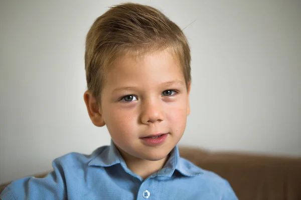 Portrait Cute Little Boy Posing Home — Stok fotoğraf