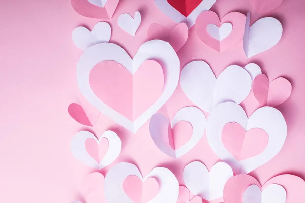 San Valentino Sfondo Festivo Con Cuori Carta Rosa Bianca Uno — Foto Stock