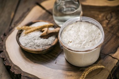 Ekmek yaprakları aktiftir. Başlangıç mayası (ekmek pişirmek için mayalanacak su ve un karışımı). Sağlıklı beslenme kavramı