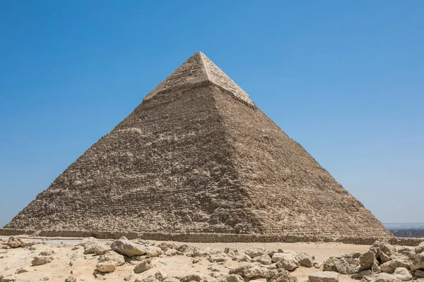 Grandes Pirâmides Gizé Perto Das Ruínas Templo Gizé Egito — Fotografia de Stock