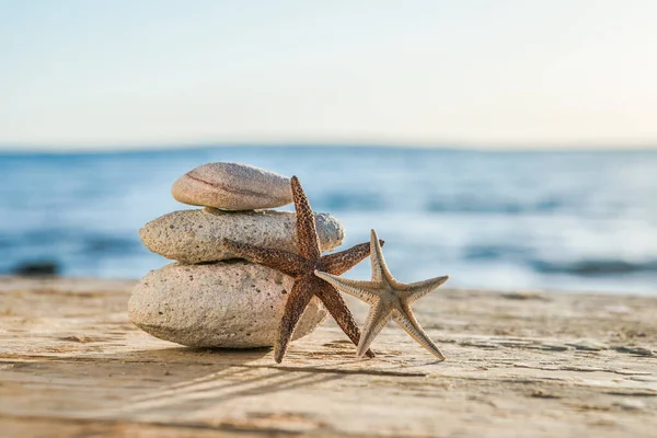 Blue Sea Background Selective Focus Zen Stones Sea Beach Meditation — Stock Photo, Image