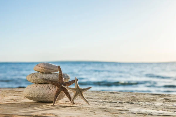 Blue Sea Background Selective Focus Zen Stones Sea Beach Meditation — Stock Photo, Image