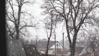 Köy evi, karla kaplı ağaçlar, büyük kar yığınları, kar, kırsal güzel kış manzarası. Yeni yıl, Noel.