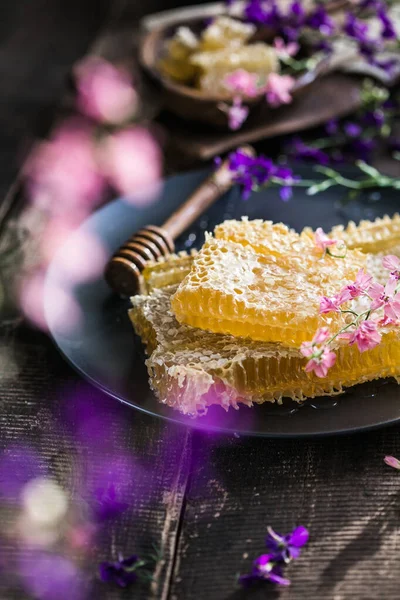 Nid Abeille Les Abeilles Produisent Miel Frais Sain Fond Miel — Photo