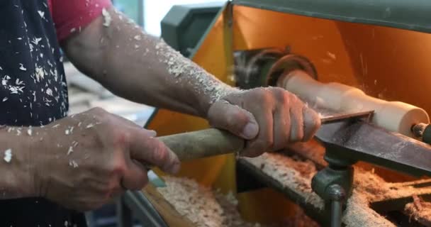 Trabajador Madera Tallando Cuenco Madera Carpintería Carpintero Con Cortador Trabaja — Vídeos de Stock