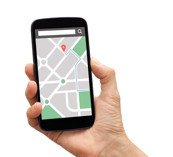 Gezinti uygulaması ile harita gps akıllı telefon tutarak el 