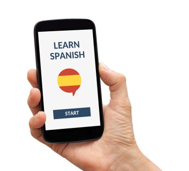 Online akıllı telefon ekranında İspanyol kavramı öğrenmek