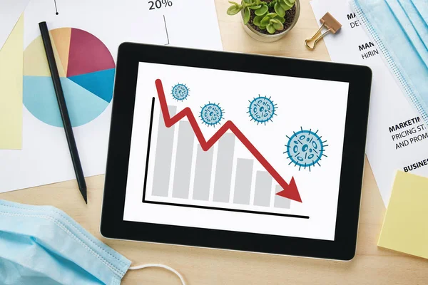 Impacto Econômico Conceito Coronavírus Gráfico Barras Decrescente Mostrando Crise Financeira — Fotografia de Stock