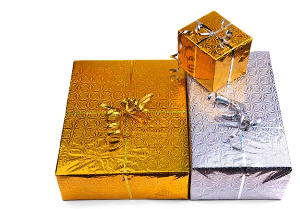 Christmas gift boxes on white background — Stock Photo, Image