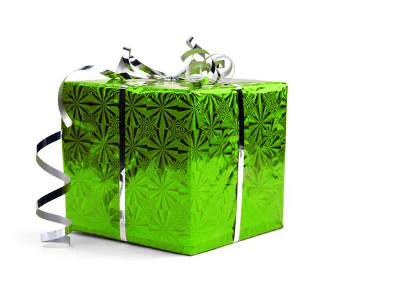 Green Christmas gift boxes on white background — Stock Photo, Image