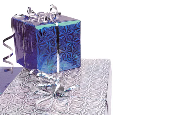 Blue Christmas gift boxes on white background — Stock Photo, Image