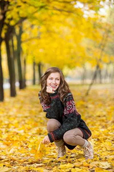 Mujer de otoño en el parque de otoño — Foto de Stock