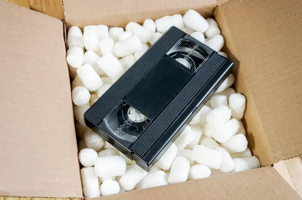 Boîte Carton Avec Vieille Cassette — Photo