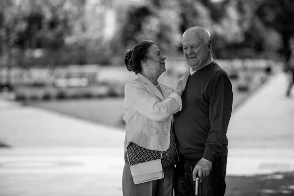 Senioren Gehen Händchen Haltend Einem Park — Stockfoto