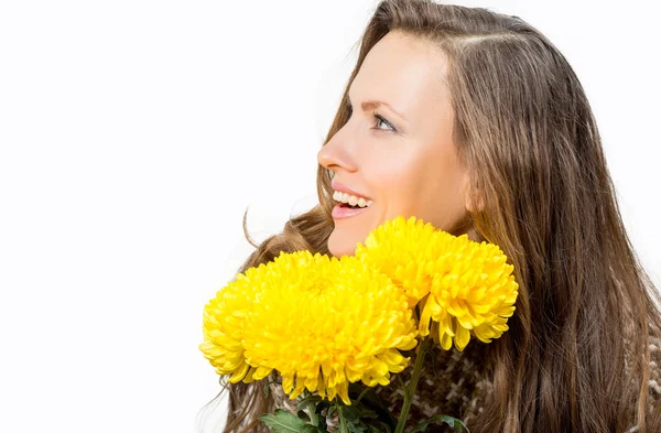 秋の花と女性 — ストック写真