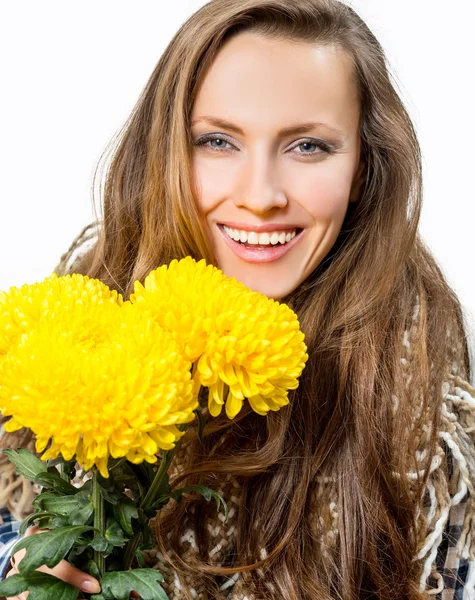 秋の花と女性 — ストック写真