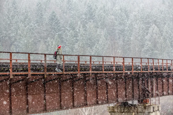 겨울 자연에서 하이킹 여자 — 스톡 사진