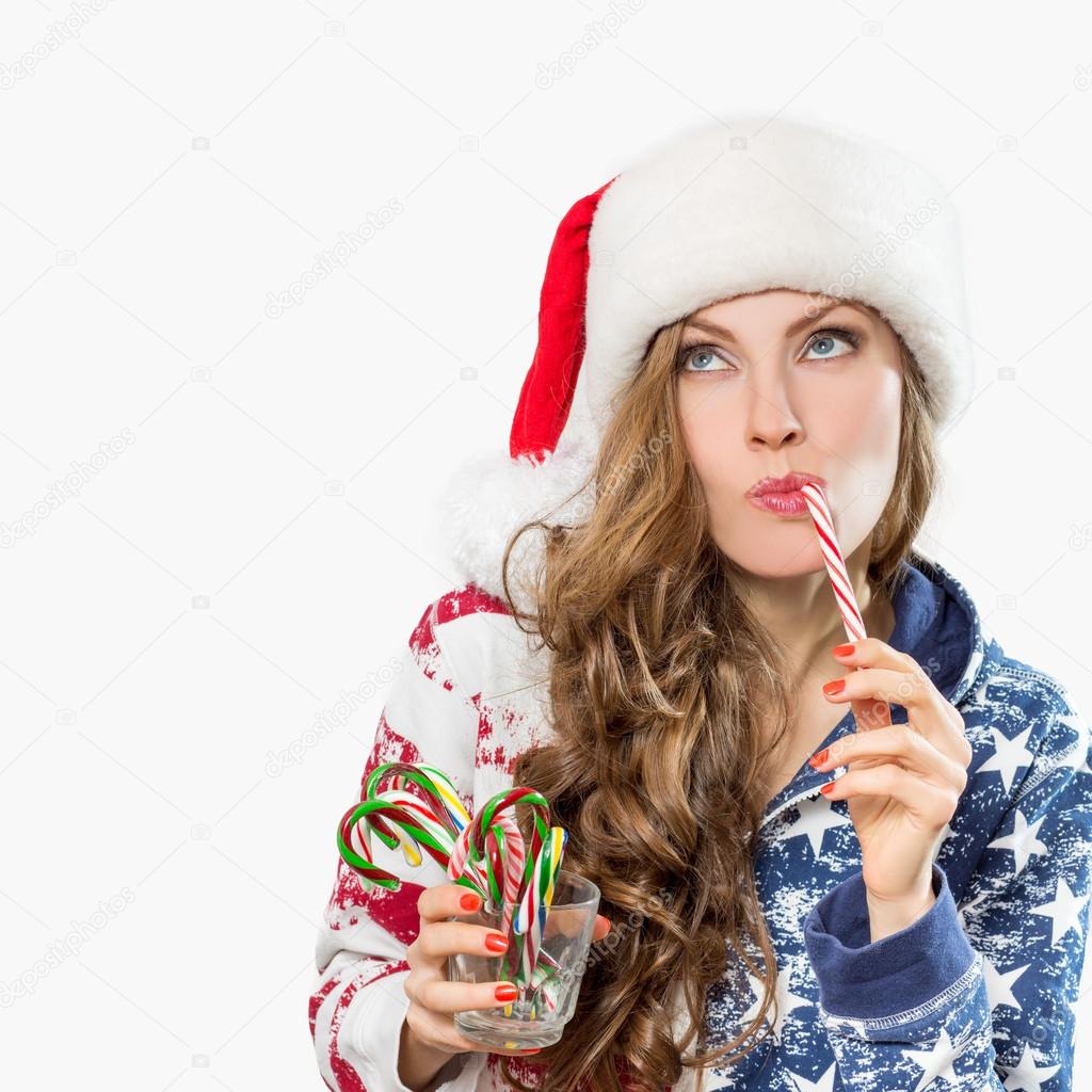 Christmas surprised winter woman