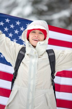 Genç seyahat zevk onun kış tatil açık havada