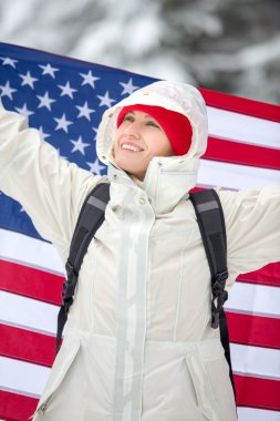 Genç seyahat zevk onun kış tatil açık havada