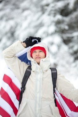 Genç seyahat zevk onun kış tatil açık havada