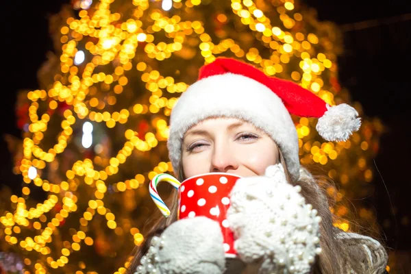 Christmas woman with tea — Stock Photo, Image