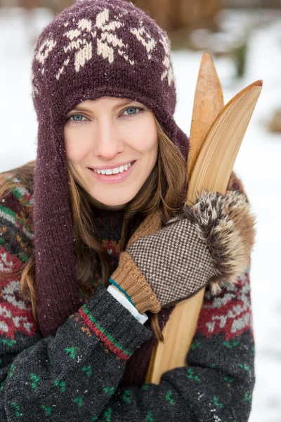 Retro skier outdoor portrait — Stock Photo, Image