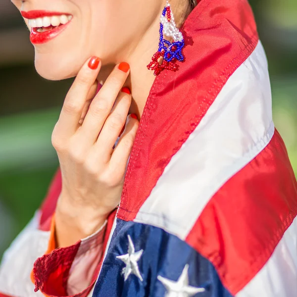Woman with us flag — Stock Photo, Image