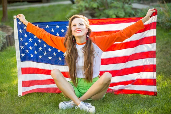 Woman with national usa flag — Stock Photo, Image