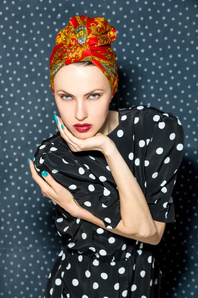 Fashion woman in head scarf — Stock Photo, Image