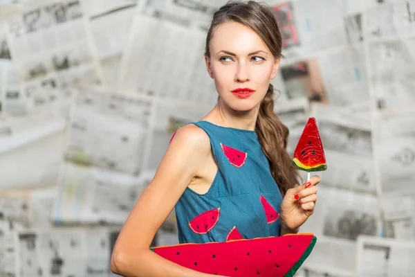 Watermelon beauty woman — Stock Photo, Image