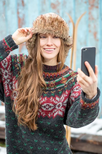 Bwinter selfie — Stockfoto