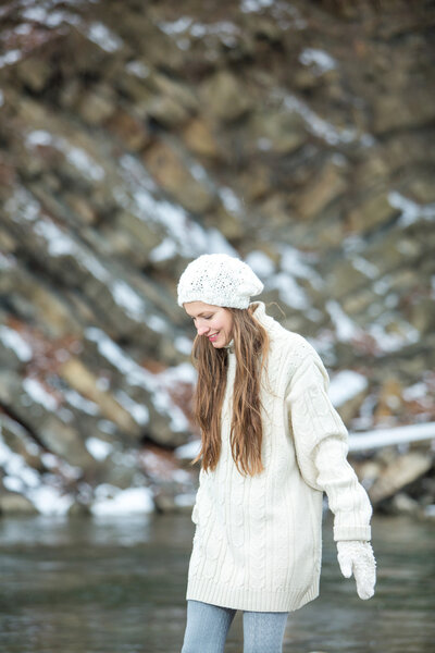 Traveler in mountain in early winter