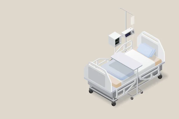 Cama Hospital Isométrica Pronta Para Tratar Pessoas Infectadas Com Monitor — Vetor de Stock