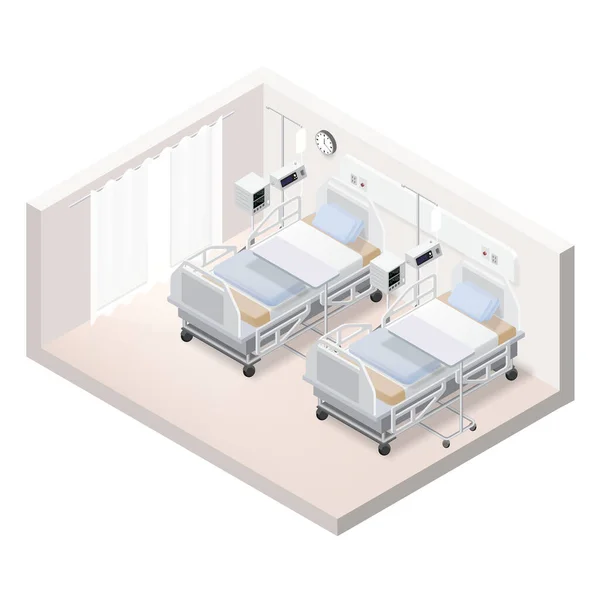 Cama Hospital Isométrica Pronta Para Tratar Pessoas Infectadas Com Monitor —  Vetores de Stock