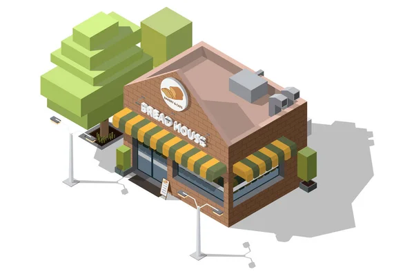Boulangerie Isométrique Café Avec Panneau Logo Sur Dessus Forme Pain — Image vectorielle
