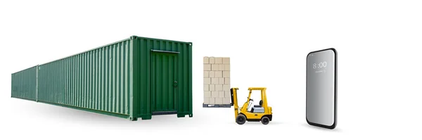 Container Für Die Verladung Von Waren Mit Einem Gabelstapler Der — Stockfoto