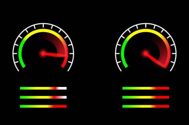 Karanlıkta parlayan kırmızı göstergeli bir hız göstergesi. Yüksek hız hareketi kavramı.