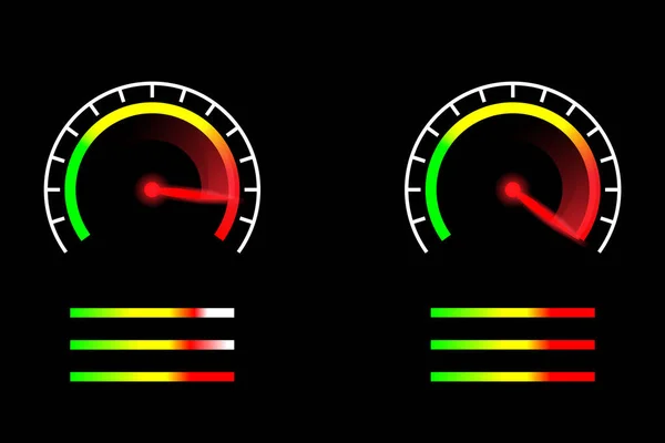 Medidor Velocidade Com Agulha Calibre Vermelho Brilhando Escuro Conceito Movimento — Vetor de Stock