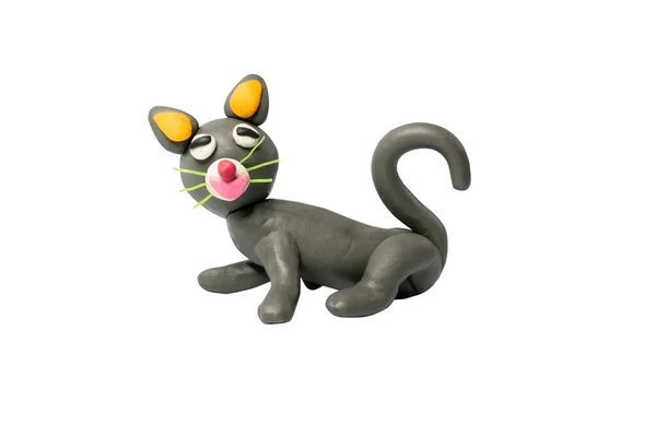 Statues Cute Animals Children Molding Plasticine Cartoon Characters Cat Isolated — Stockfoto