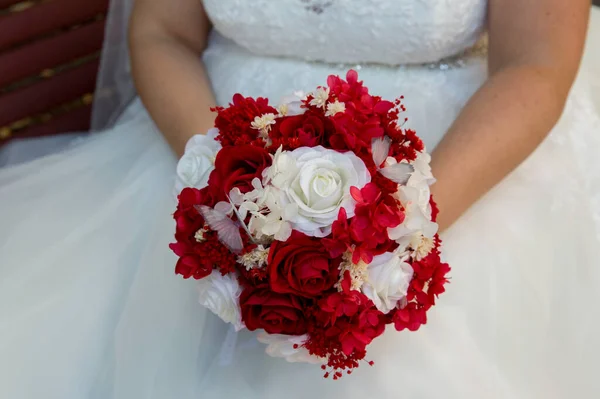 Prachtig Boeket Van Kleurrijke Bruidsbloemen Voor Die Speciale Dag Gran — Stockfoto