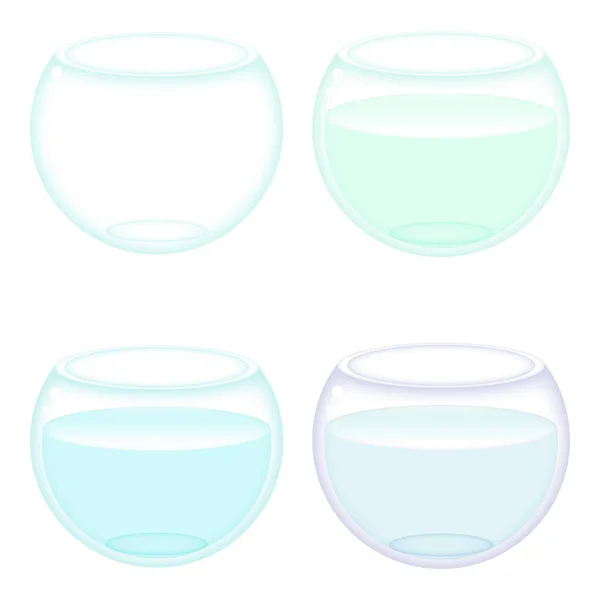 Okrągłe szklane akwarium puste i z wodą. — Wektor stockowy